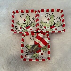 Dipping Bowls with Spreaders/Holly Print/Set of 5
